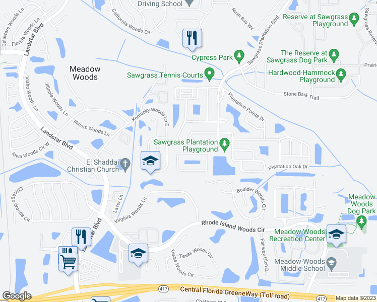 map of restaurants, bars, coffee shops, grocery stores, and more near 13061 Sawgrass Pine Circle in Orlando