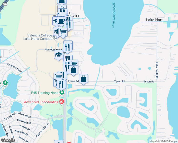 map of restaurants, bars, coffee shops, grocery stores, and more near 12863 Sunstone Avenue in Orlando