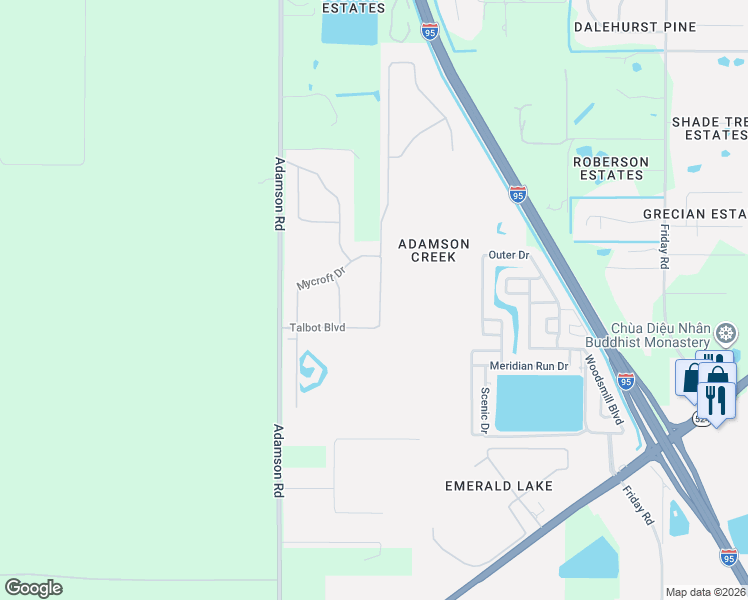 map of restaurants, bars, coffee shops, grocery stores, and more near 5382 Talbot Boulevard in Cocoa
