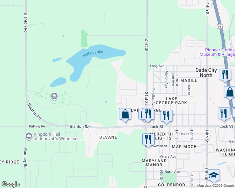 map of restaurants, bars, coffee shops, grocery stores, and more near 15271 Callista Lane in Dade City