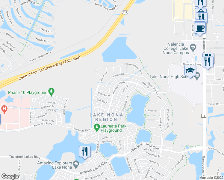 map of restaurants, bars, coffee shops, grocery stores, and more near 8243 Nemours Parkway in Orlando
