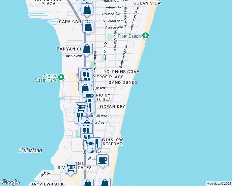 map of restaurants, bars, coffee shops, grocery stores, and more near 424 Johnson Avenue in Cape Canaveral