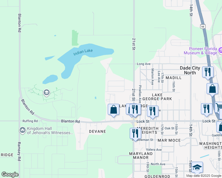 map of restaurants, bars, coffee shops, grocery stores, and more near 15271 Callista Lane in Dade City