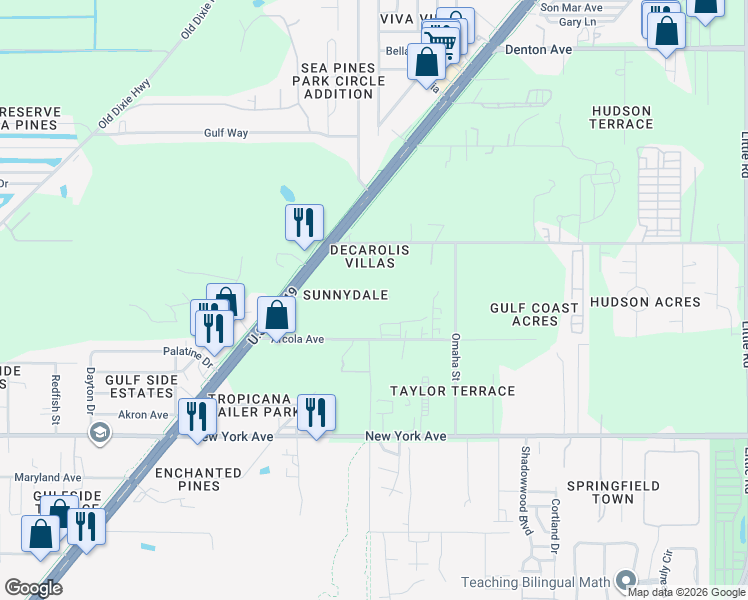 map of restaurants, bars, coffee shops, grocery stores, and more near 8508 Sunnydale Drive in Hudson