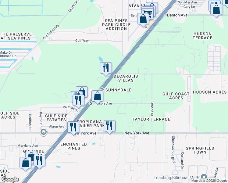map of restaurants, bars, coffee shops, grocery stores, and more near 8400 Sunnydale Drive in Hudson
