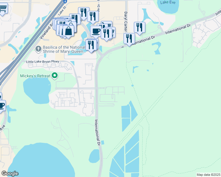 map of restaurants, bars, coffee shops, grocery stores, and more near 7912 Cumberland Park Drive in Orlando