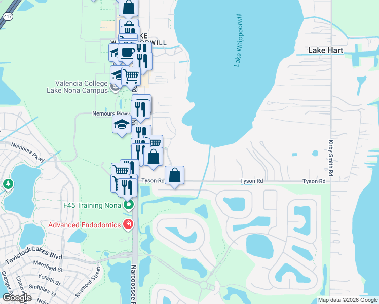 map of restaurants, bars, coffee shops, grocery stores, and more near 12863 Sunstone Avenue in Orlando