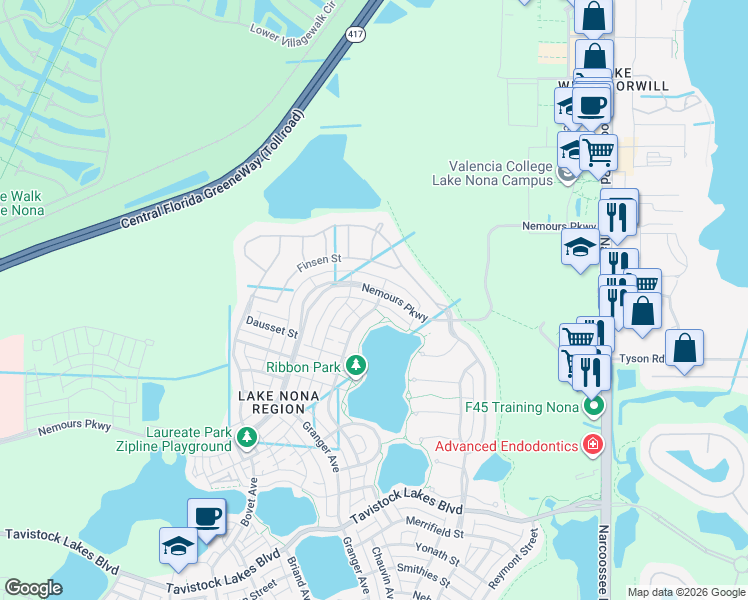 map of restaurants, bars, coffee shops, grocery stores, and more near 13018 Stoddart Avenue in Orlando