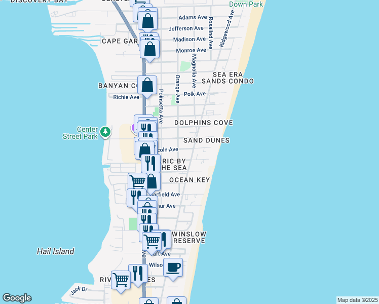 map of restaurants, bars, coffee shops, grocery stores, and more near 424 Johnson Avenue in Cape Canaveral