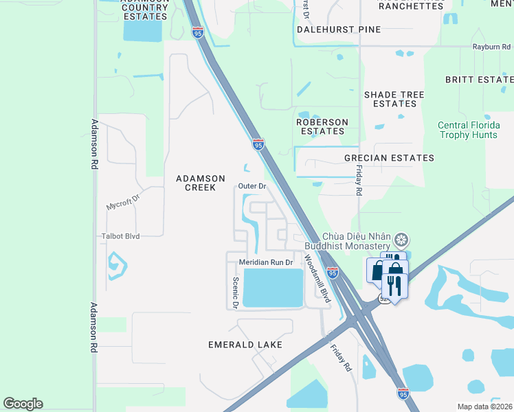 map of restaurants, bars, coffee shops, grocery stores, and more near 367 Horseshoe Bend Circle in Cocoa
