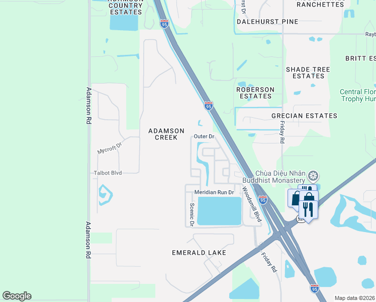 map of restaurants, bars, coffee shops, grocery stores, and more near 325 Outer Drive in Cocoa