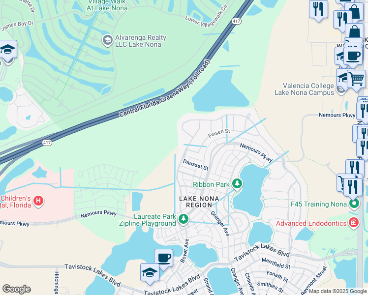 map of restaurants, bars, coffee shops, grocery stores, and more near 13027 Bovet Avenue in Orlando