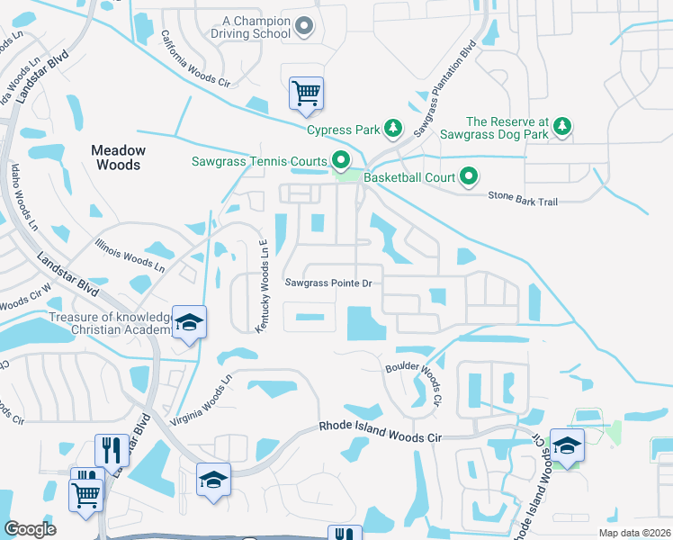 map of restaurants, bars, coffee shops, grocery stores, and more near 12696 Sawgrass Plantation Boulevard in Orlando