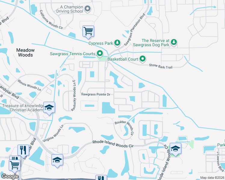 map of restaurants, bars, coffee shops, grocery stores, and more near 12734 Boggy Pointe Drive in Orlando