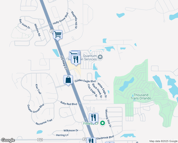 map of restaurants, bars, coffee shops, grocery stores, and more near 2255 Majestic Eagle Circle in Clermont