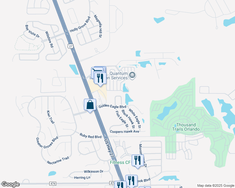map of restaurants, bars, coffee shops, grocery stores, and more near 2255 Majestic Eagle Circle in Clermont