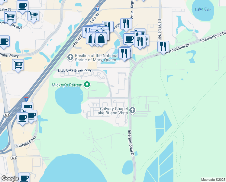 map of restaurants, bars, coffee shops, grocery stores, and more near 12861 Madison Pointe Circle in Orlando