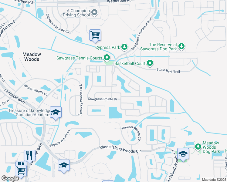 map of restaurants, bars, coffee shops, grocery stores, and more near 12696 Sawgrass Plantation Boulevard in Orlando