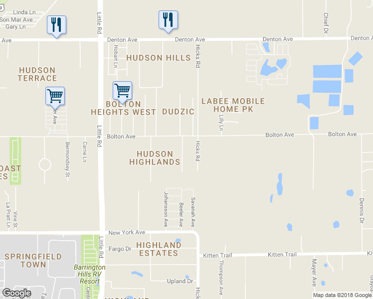 map of restaurants, bars, coffee shops, grocery stores, and more near 15410 Mornay Drive in Hudson