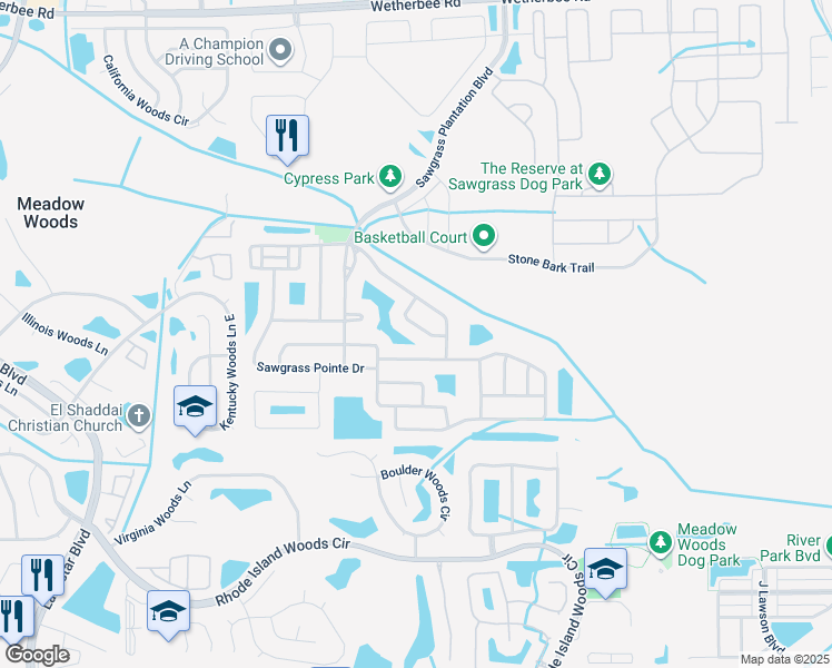 map of restaurants, bars, coffee shops, grocery stores, and more near 12644 Iris Lake Drive in Orlando