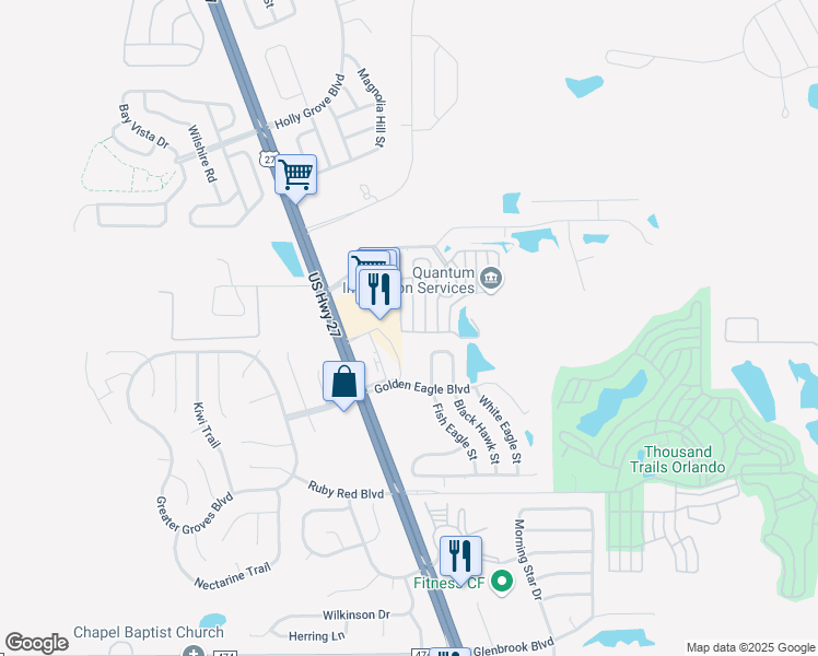 map of restaurants, bars, coffee shops, grocery stores, and more near 2307 Limewood Avenue in Clermont