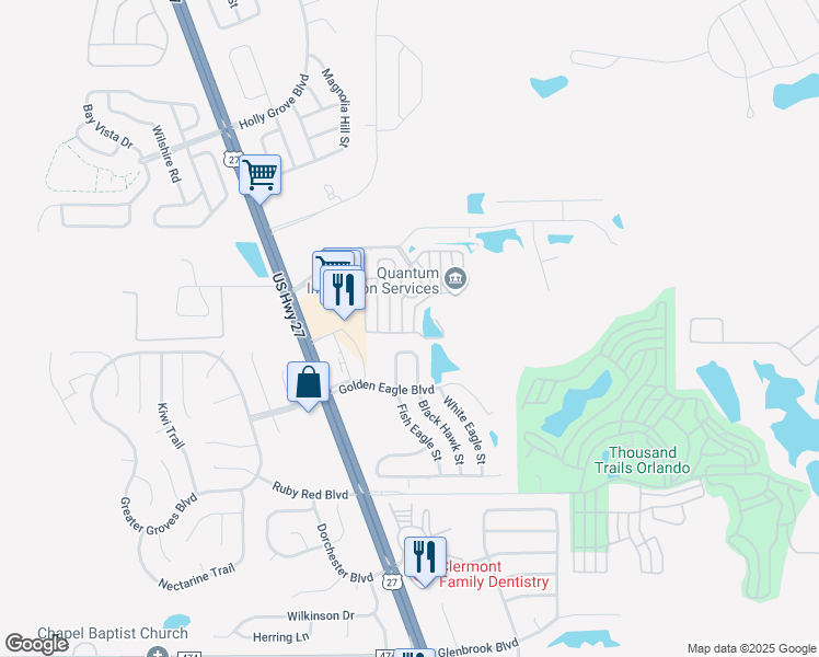 map of restaurants, bars, coffee shops, grocery stores, and more near 2329 Limewood Avenue in Clermont