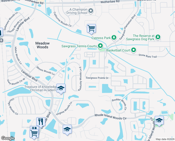 map of restaurants, bars, coffee shops, grocery stores, and more near 1220 Sawgrass Pointe Drive in Orlando