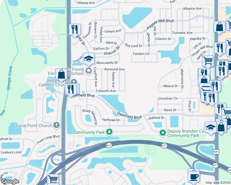 map of restaurants, bars, coffee shops, grocery stores, and more near 2720 Tolworth Avenue in Orlando