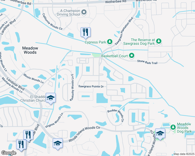 map of restaurants, bars, coffee shops, grocery stores, and more near 12696 Sawgrass Plantation Boulevard in Orlando