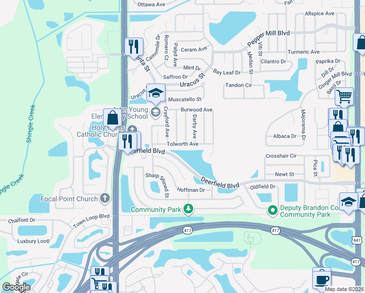 map of restaurants, bars, coffee shops, grocery stores, and more near 2752 Tolworth Avenue in Orlando