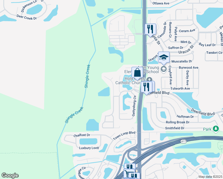 map of restaurants, bars, coffee shops, grocery stores, and more near 12602 Winfield Scott Boulevard in Orlando