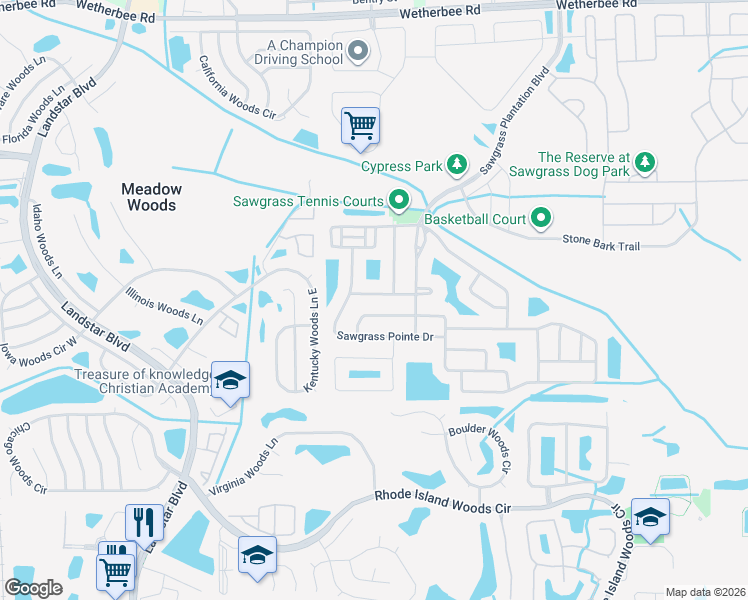 map of restaurants, bars, coffee shops, grocery stores, and more near 12532 Sawgrass Oak Street in Orlando