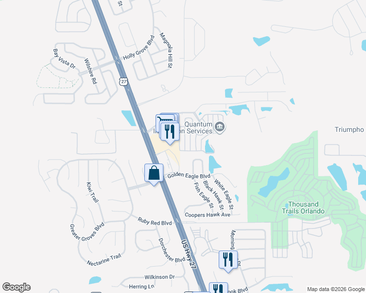 map of restaurants, bars, coffee shops, grocery stores, and more near 2307 Limewood Avenue in Clermont