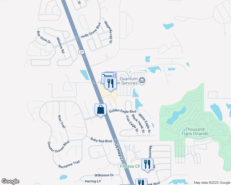 map of restaurants, bars, coffee shops, grocery stores, and more near 2307 Limewood Avenue in Clermont