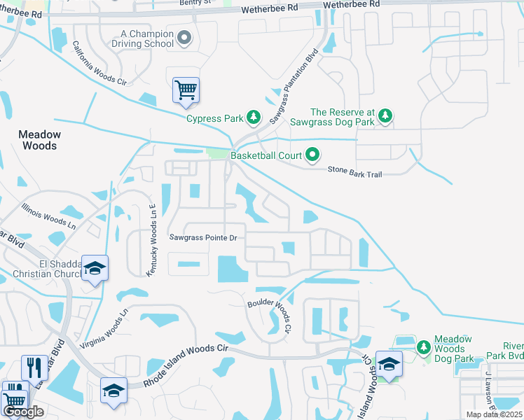 map of restaurants, bars, coffee shops, grocery stores, and more near 12626 Iris Lake Drive in Orlando