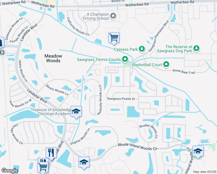 map of restaurants, bars, coffee shops, grocery stores, and more near 1220 Sawgrass Pointe Drive in Orlando