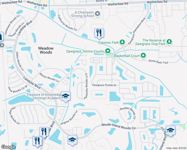 map of restaurants, bars, coffee shops, grocery stores, and more near 1220 Sawgrass Pointe Drive in Orlando