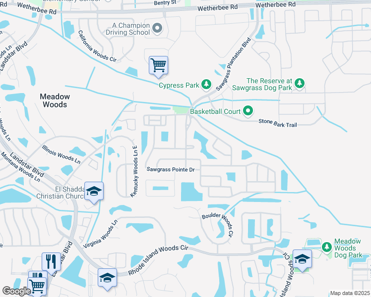 map of restaurants, bars, coffee shops, grocery stores, and more near 12696 Sawgrass Plantation Boulevard in Orlando