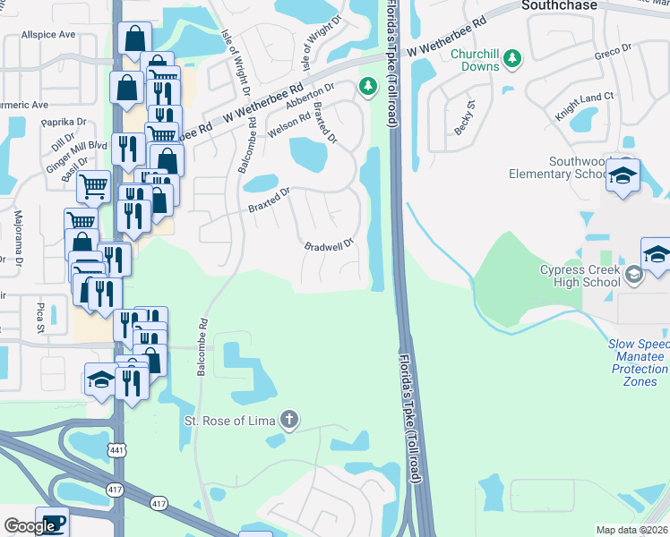 map of restaurants, bars, coffee shops, grocery stores, and more near 1225 Upstreet Court in Orlando