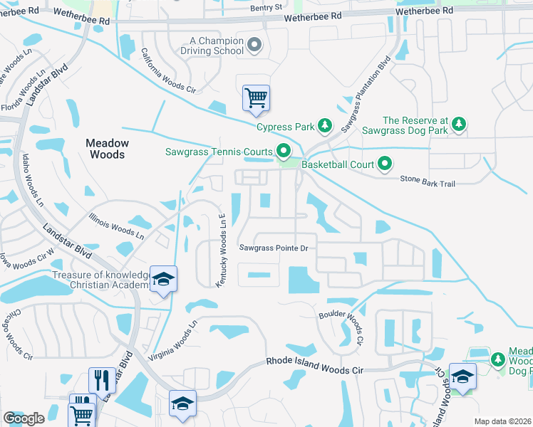 map of restaurants, bars, coffee shops, grocery stores, and more near 12532 Sawgrass Oak Street in Orlando
