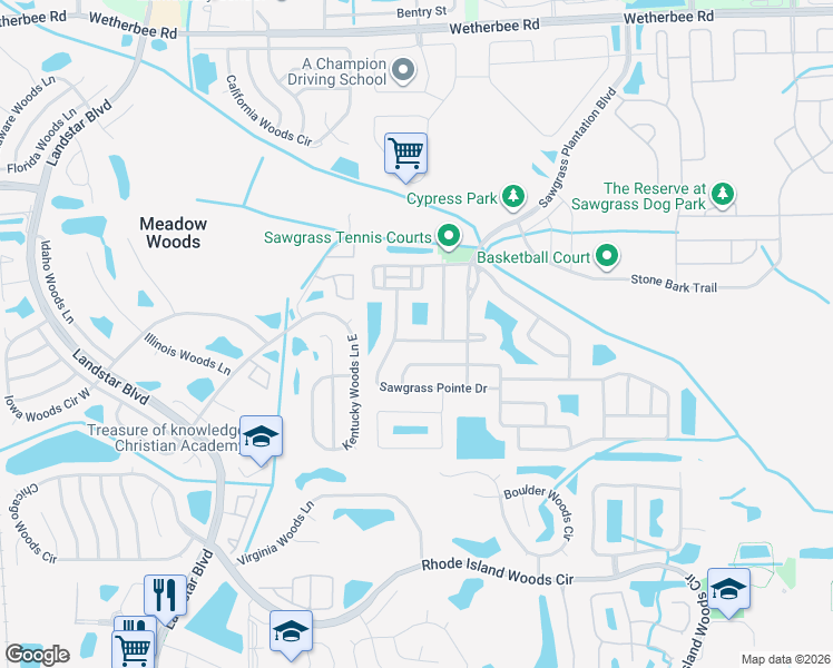map of restaurants, bars, coffee shops, grocery stores, and more near 12532 Sawgrass Oak Street in Orlando