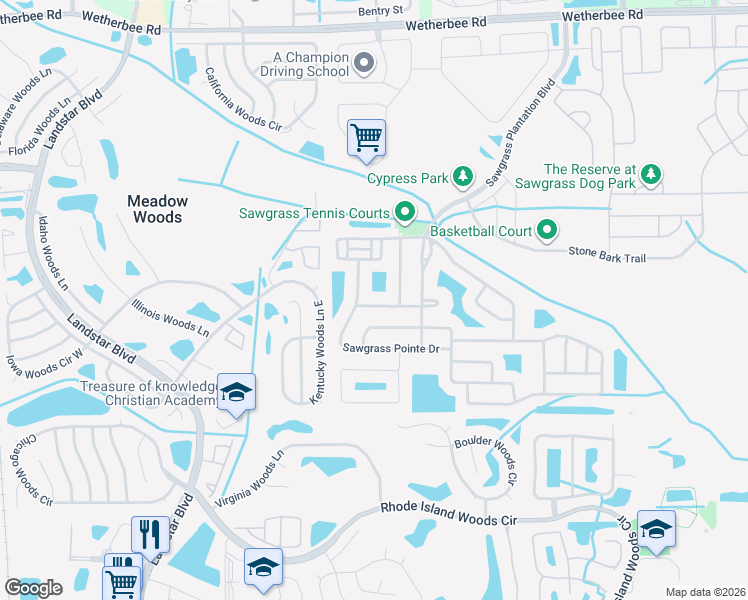 map of restaurants, bars, coffee shops, grocery stores, and more near 12532 Sawgrass Oak Street in Orlando