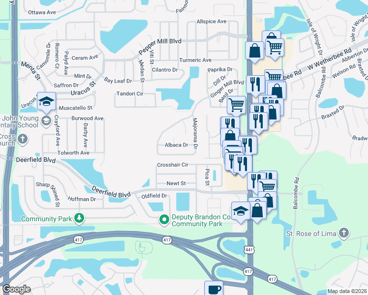 map of restaurants, bars, coffee shops, grocery stores, and more near 12751 Majorama Drive in Orlando