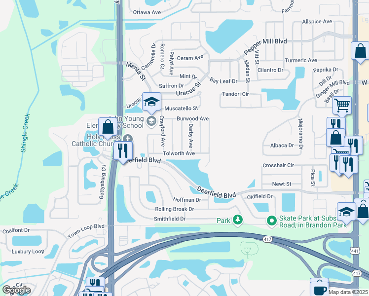 map of restaurants, bars, coffee shops, grocery stores, and more near 2752 Tolworth Avenue in Orlando