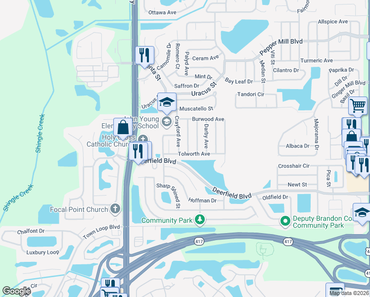 map of restaurants, bars, coffee shops, grocery stores, and more near 2752 Tolworth Avenue in Orlando