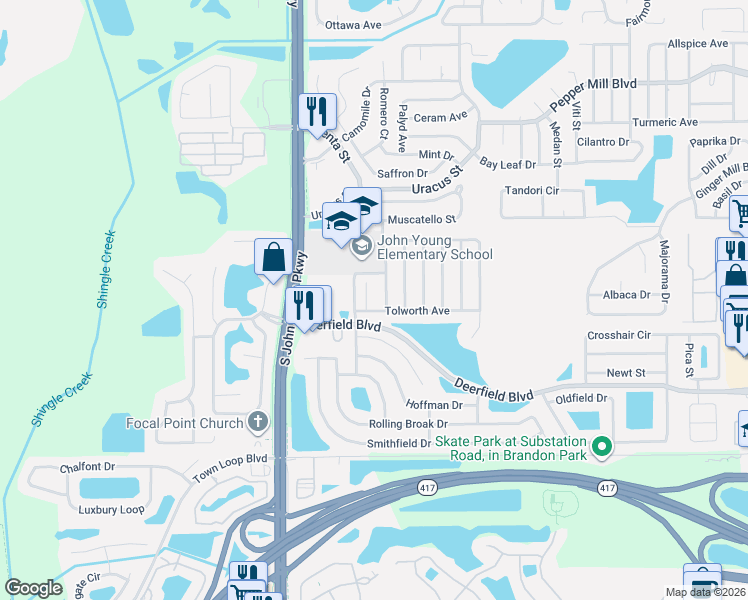 map of restaurants, bars, coffee shops, grocery stores, and more near 2818 Tolworth Avenue in Orlando