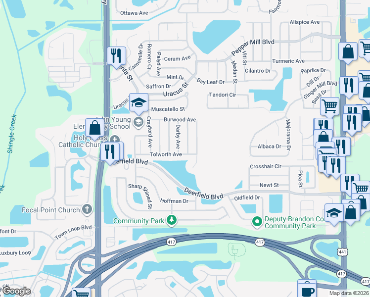 map of restaurants, bars, coffee shops, grocery stores, and more near 2720 Tolworth Avenue in Orlando