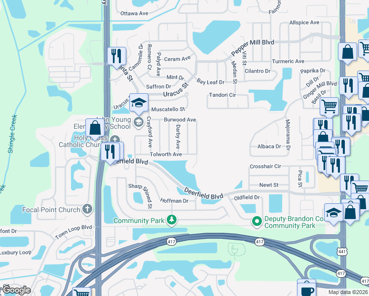 map of restaurants, bars, coffee shops, grocery stores, and more near 2720 Tolworth Avenue in Orlando