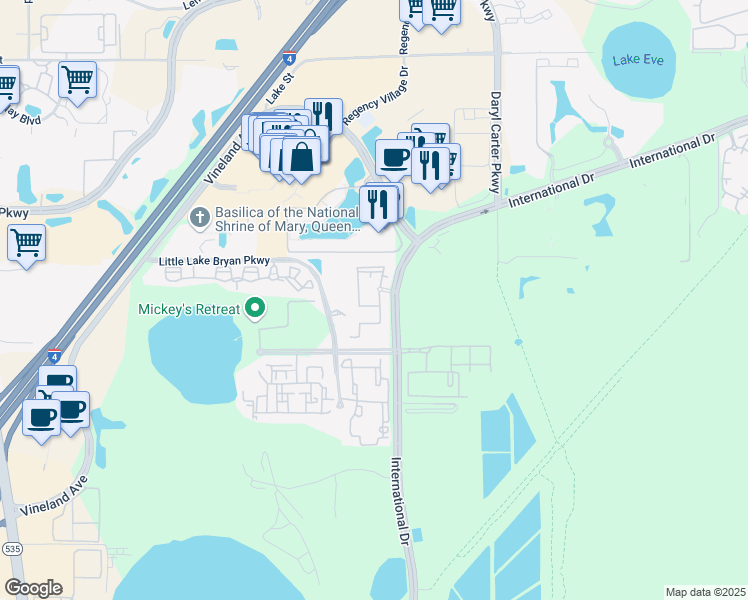 map of restaurants, bars, coffee shops, grocery stores, and more near 12843 Madison Pointe Circle in Orlando