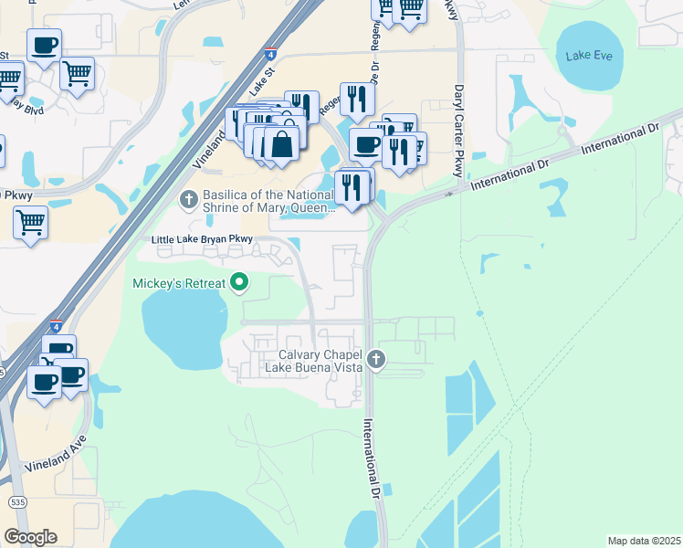 map of restaurants, bars, coffee shops, grocery stores, and more near 12806 Madison Pointe Circle in Orlando
